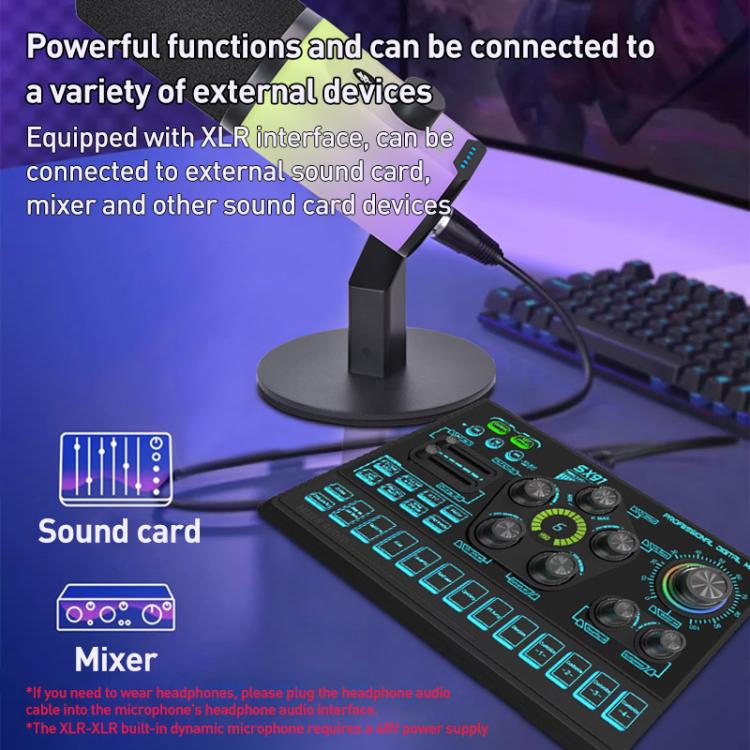 XTUGA ZX-777 XLR / USB-C Dynamic Microphone RGB Light Noise Reduction for Live, Desktop, Long Arm Bracket
