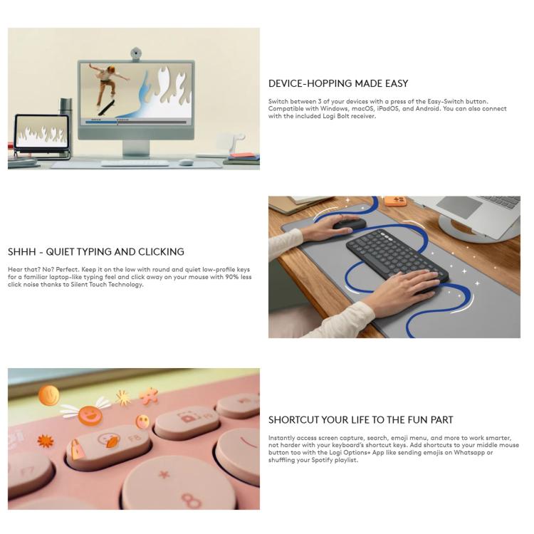 罗技 PEBBLE 2 COMBO Thin and Light Wireless Slim Bluetooth Keyboard and Mouse Set