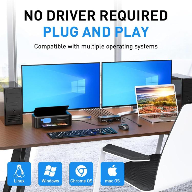 KCEVE KC-KVM302DP USB 3.0 Dual Monitor 8K 30Hz KVM Switch, US Plug, EU Plug, UK Plug, AU Plug