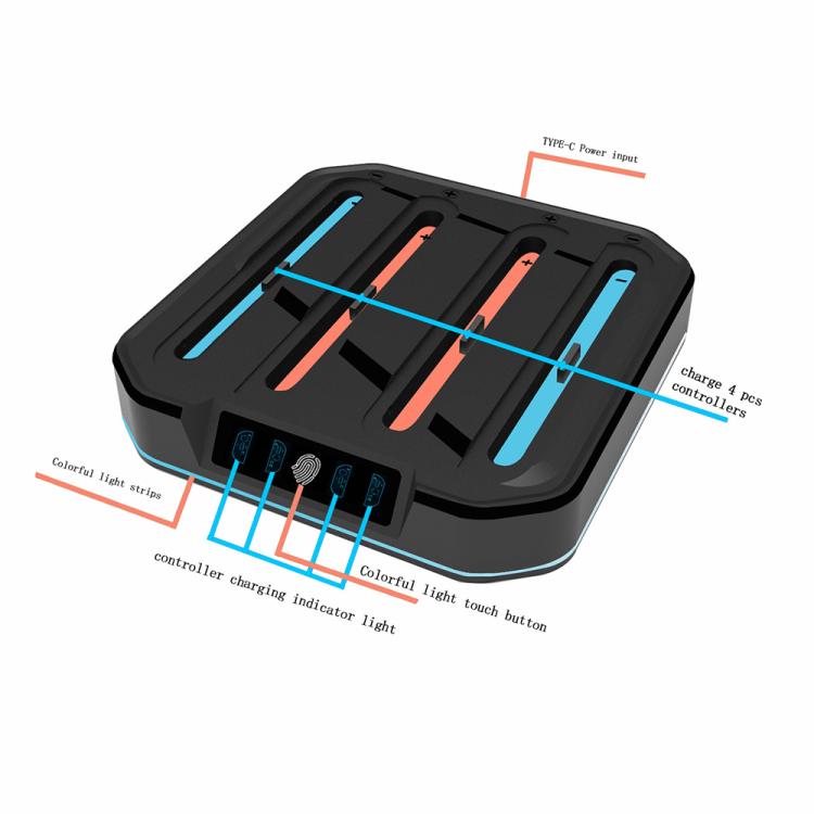 KJH NS2-026 4 in 1 Game Controller Charging Stand with RGB Light, KJH-NS2-026
