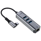 USB -C / Type-C Elbow to RJ45 and 3 x USB-A Aluminum Alloy Shell HUB Adapter Expander, Type-C Elbow to RJ45 and 3 x USB-A