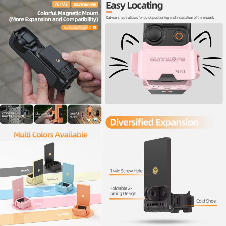 Sunnylife 761V3 Magnetic Mount Multi Interface Expansion Adapter, For DJI OSMO Pocket 4 / 3
