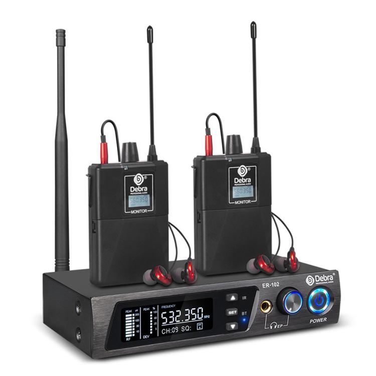 DEBRA ER-102 Professional Stage Wireless Audio Return Monitoring System with Two Receivers, 1TX to 2RX