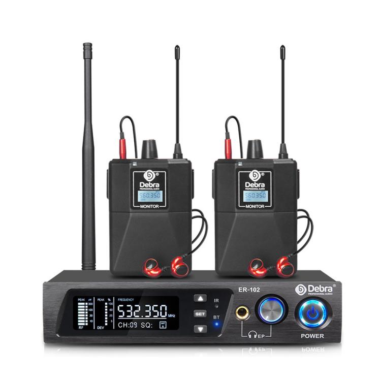 DEBRA ER-102 Professional Stage Wireless Audio Return Monitoring System with Two Receivers, 1TX to 2RX