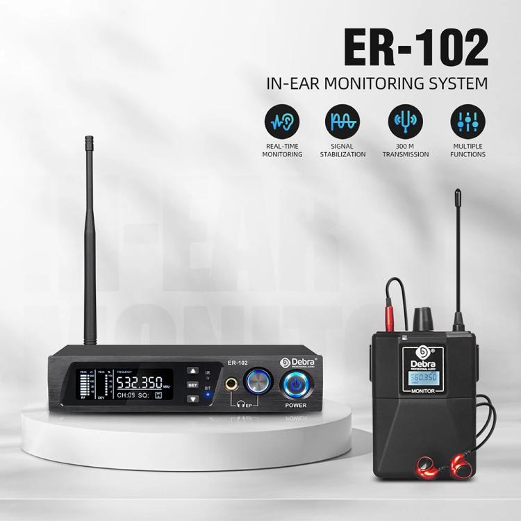 DEBRA ER-102 Professional Stage Wireless Audio Return Monitoring System with Two Receivers, 1TX to 2RX