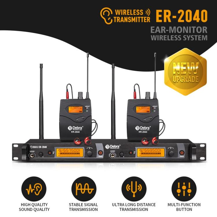 DEBRA ER-2040 Professional Stage Wireless Audio Return Monitoring System with Two Receivers, ER-2040