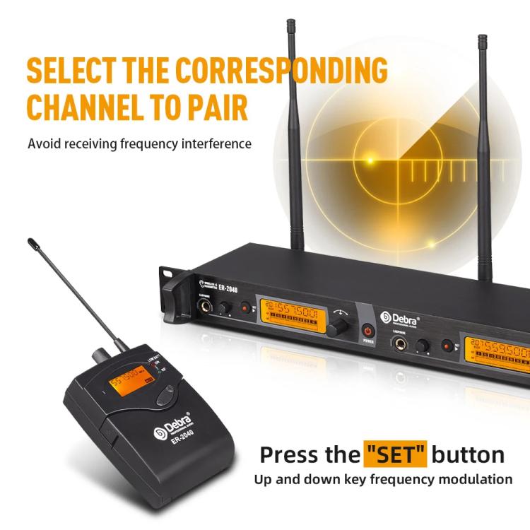 DEBRA ER-2040 Professional Stage Wireless Audio Return Monitoring System with Two Receivers, ER-2040
