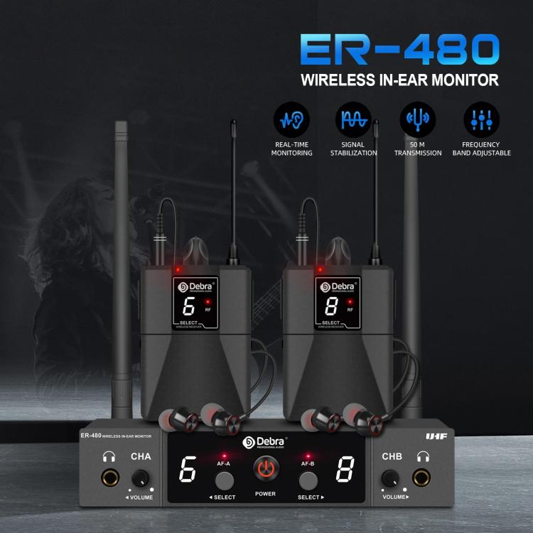 DEBRA ER-480 Professional Stage Wireless Audio Return Monitoring System with Two Receivers, ER-480