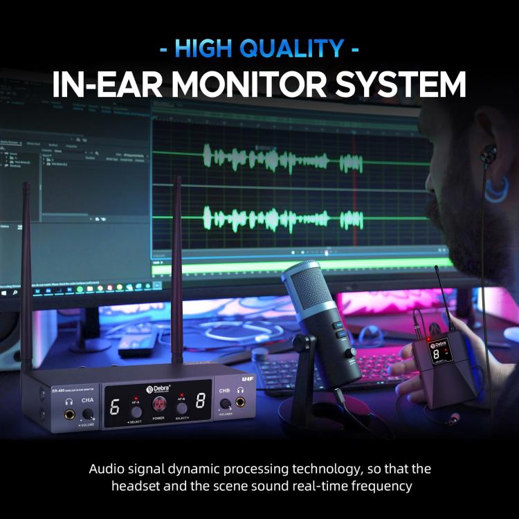 DEBRA ER-480 Professional Stage Wireless Audio Return Monitoring System with Two Receivers, ER-480