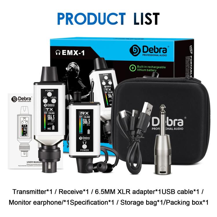 DEBRA EMX-1 XLR Adapter Portable Wireless Monitor System Transmitter & Receiver, TX & RX