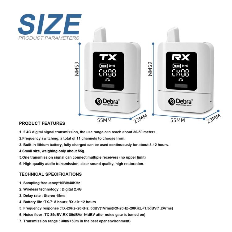 DEBRA ST-mini 2.4G Stereo Wireless Monitor System Receiver + Earphones, RX & Earphones