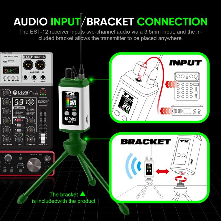 DEBRA EST-12 Portable Stereo Wireless Monitor System Transmitter & Receiver, EST-12