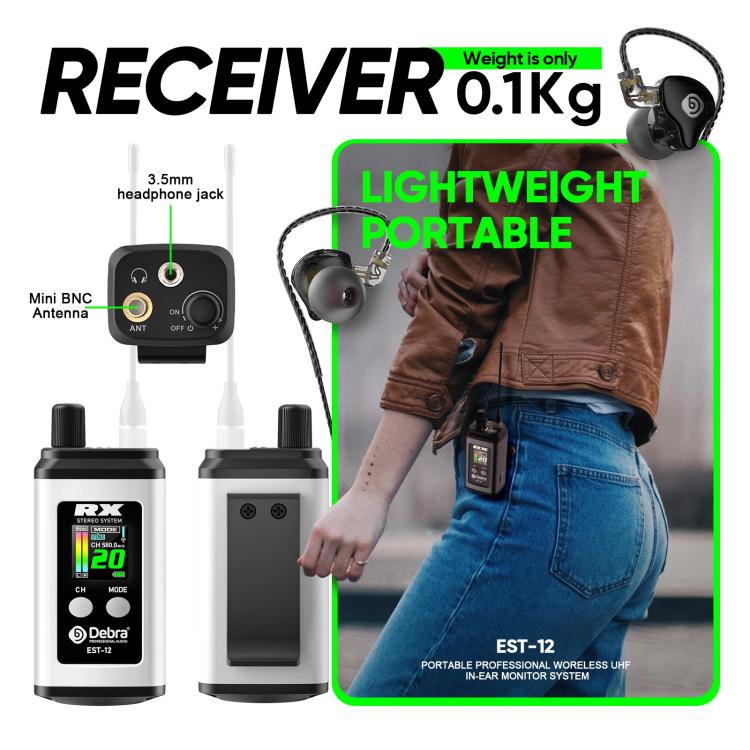 DEBRA EST-12 Portable Stereo Wireless Monitor System Transmitter & Receiver, EST-12