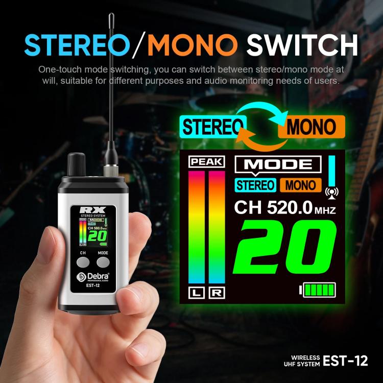 DEBRA EST-12 Portable Stereo Wireless Monitor System Transmitter & Receiver, EST-12