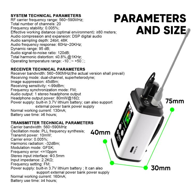 DEBRA EST-12 Portable Stereo Wireless Monitor System Transmitter & Receiver, EST-12