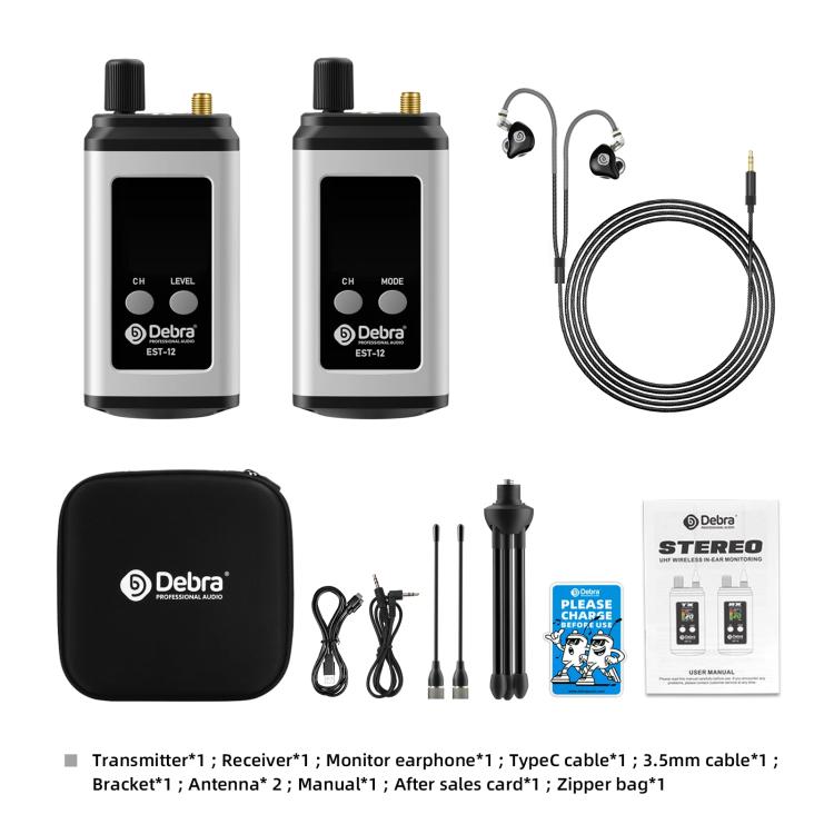 DEBRA EST-12 Portable Stereo Wireless Monitor System Transmitter & Receiver, EST-12