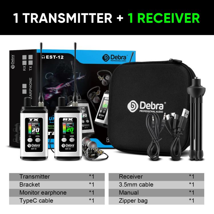 DEBRA EST-12 Portable Stereo Wireless Monitor System Transmitter & Receiver, EST-12