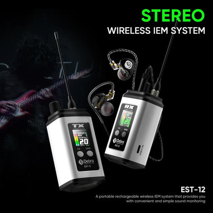 DEBRA EST-12 Portable Stereo Wireless Monitor System Transmitter & Receiver, EST-12