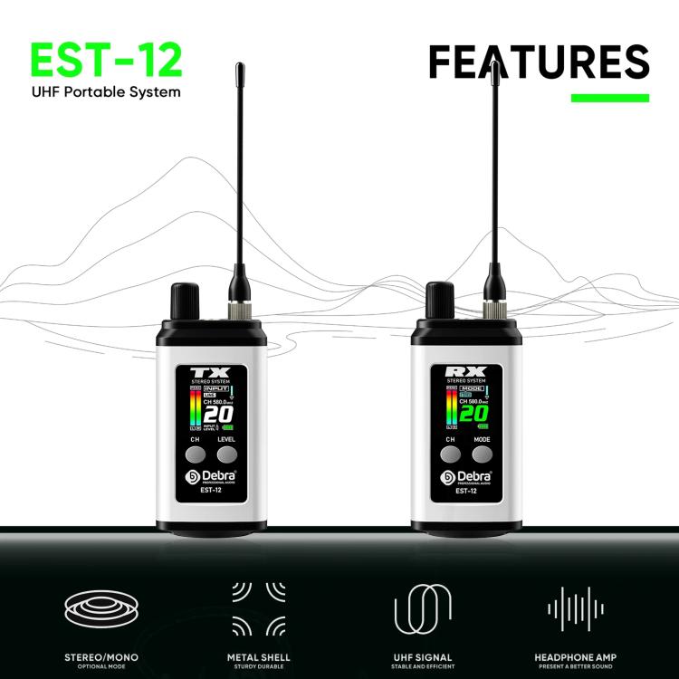 DEBRA EST-12 Portable Stereo Wireless Monitor System Transmitter & Receiver, EST-12