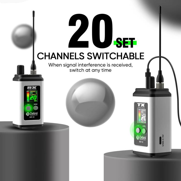 DEBRA EST-12 Portable Stereo Wireless Monitor System Transmitter & Receiver, EST-12