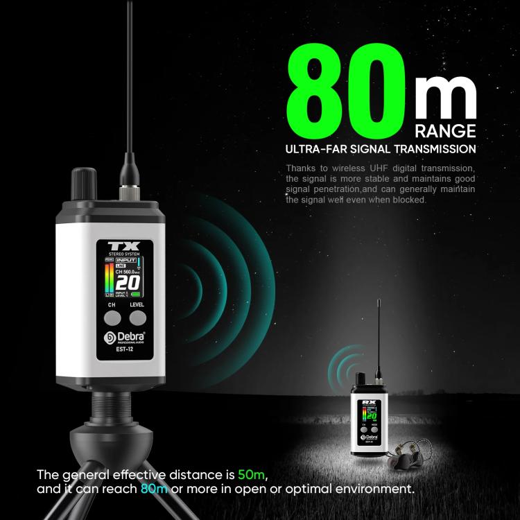 DEBRA EST-12 Portable Stereo Wireless Monitor System Transmitter & Receiver, EST-12