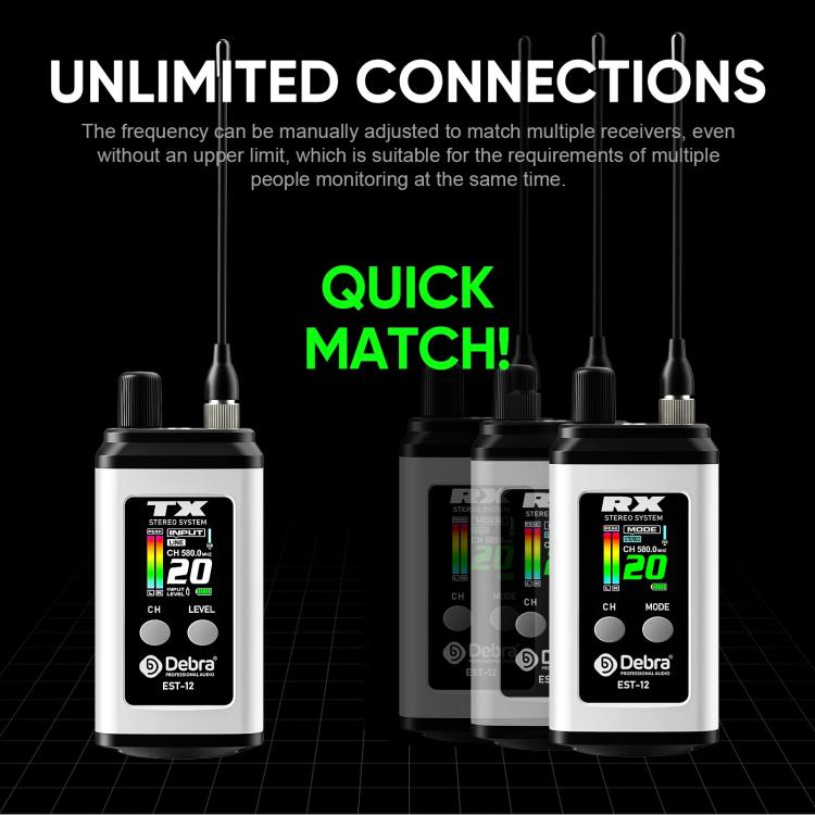 DEBRA EST-12 Portable Stereo Wireless Monitor System Transmitter & Receiver, EST-12