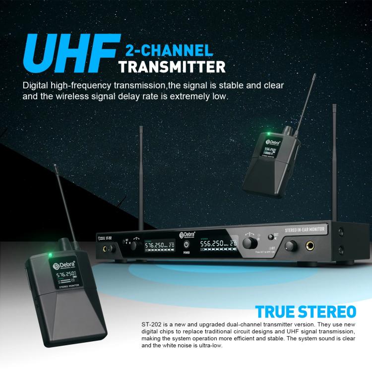 DEBRA ST-202 Professional Stage Wireless Audio Return Monitoring System with Two Receivers, ST-202
