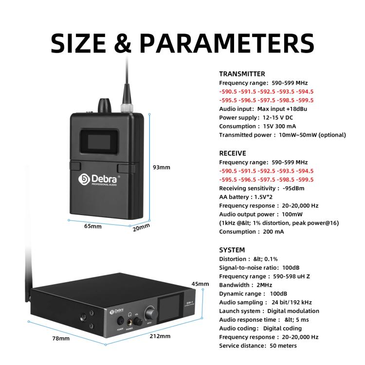 DEBRA SW-1 Professional Stage Wireless Stereo Monitor System with One Receivers, SW-1