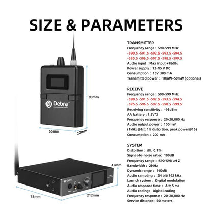 DEBRA SW-1 Professional Stage Wireless Stereo Monitor System with One Receivers, SW-1