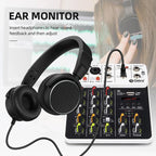 DEBRA V4 4-Channels Audio Mixer with Reverb Sound Card for Live Streaming, V4