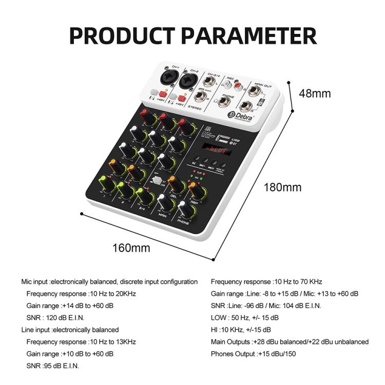 DEBRA V4 4-Channels Audio Mixer with Reverb Sound Card for Live Streaming, V4