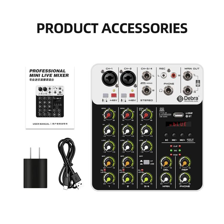 DEBRA V4 4-Channels Audio Mixer with Reverb Sound Card for Live Streaming, V4