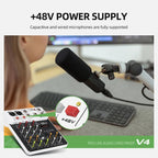 DEBRA V4 4-Channels Audio Mixer with Reverb Sound Card for Live Streaming, V4