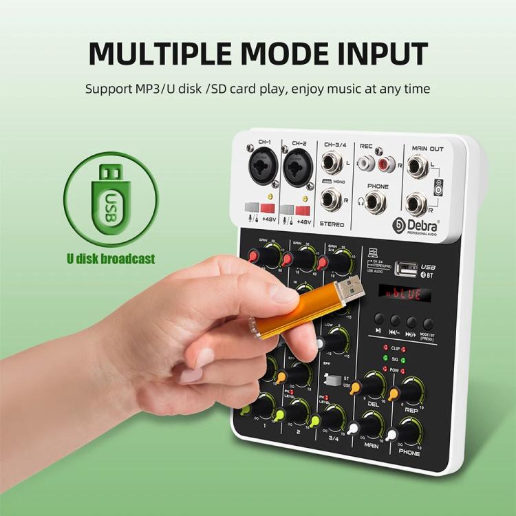 DEBRA V4 4-Channels Audio Mixer with Reverb Sound Card for Live Streaming, V4