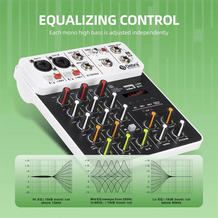 DEBRA V4 4-Channels Audio Mixer with Reverb Sound Card for Live Streaming, V4