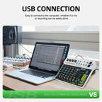 DEBRA V8 8-Channels Audio Mixer Live Recording Reverb, V8, 8V4
