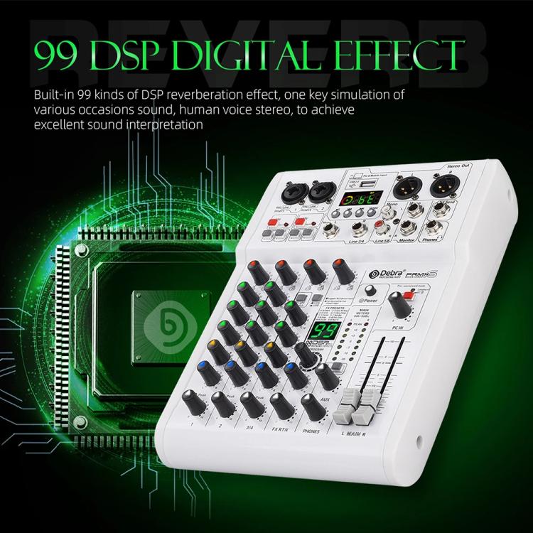 DEBRA PRMX-6 4-Channels Audio Mixer DSP Reverb for Live Recording, PRMX-6