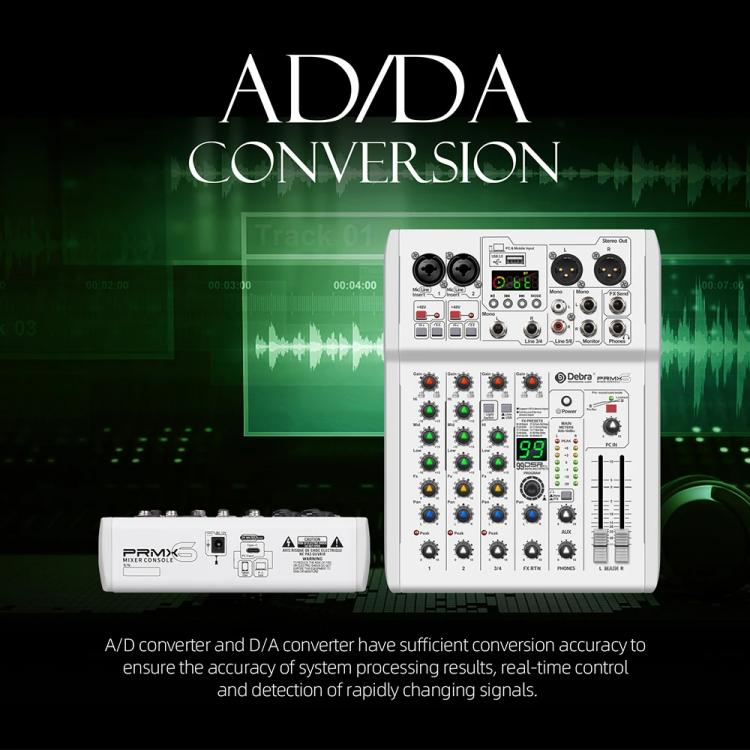 DEBRA PRMX-6 4-Channels Audio Mixer DSP Reverb for Live Recording, PRMX-6