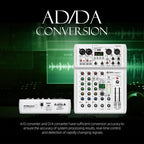 DEBRA PRMX-6 4-Channels Audio Mixer DSP Reverb for Live Recording, PRMX-6