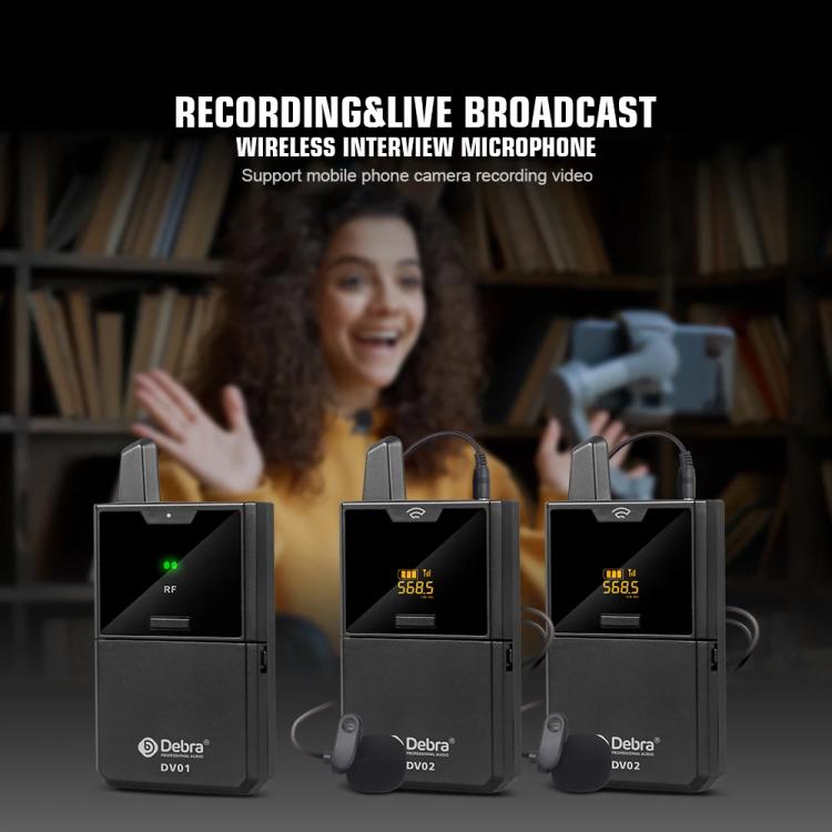 DEBRA DV-01 Wireless Lavalier Microphone TX & RX Outdoor Interview Live Broadcast, DV-01