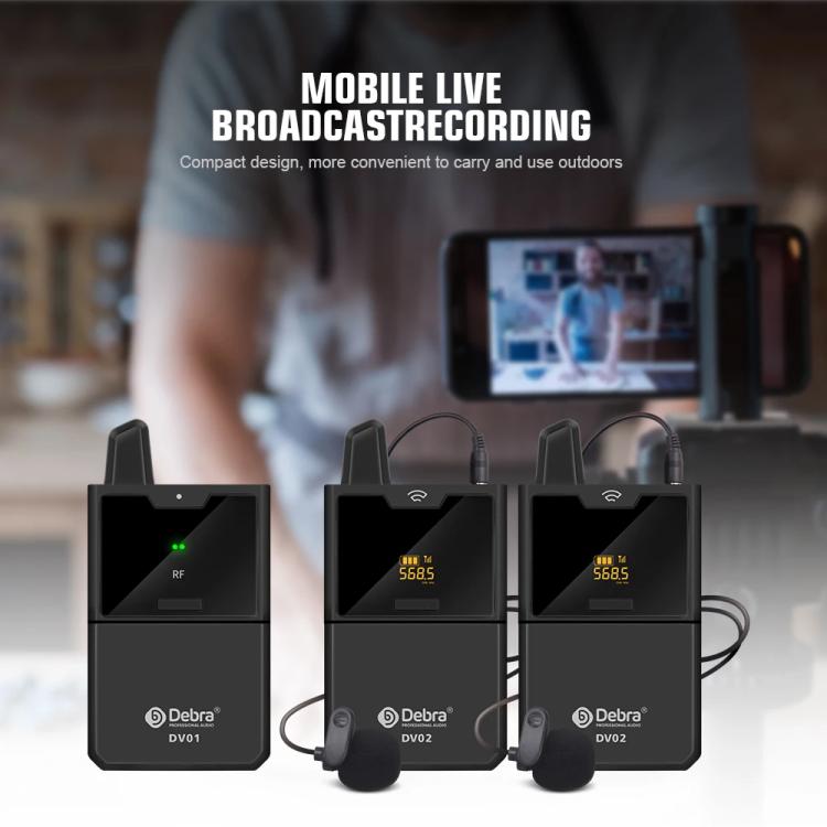 DEBRA DV-01 Wireless Lavalier Microphone TX & RX Outdoor Interview Live Broadcast, DV-01