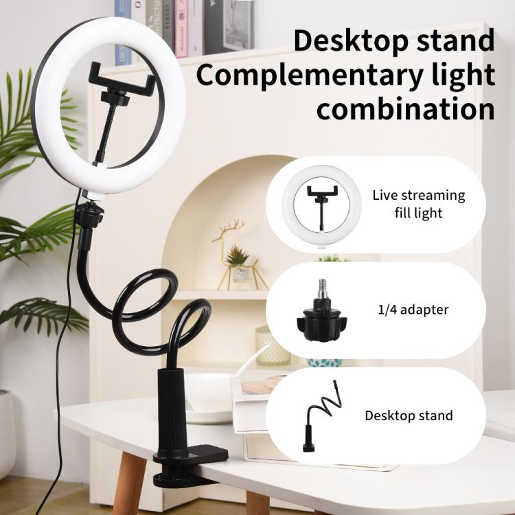 10 inch Striped Selfie Live Streaming Photography Lazy Stand LED Ring Fill Light Set, 10 inch