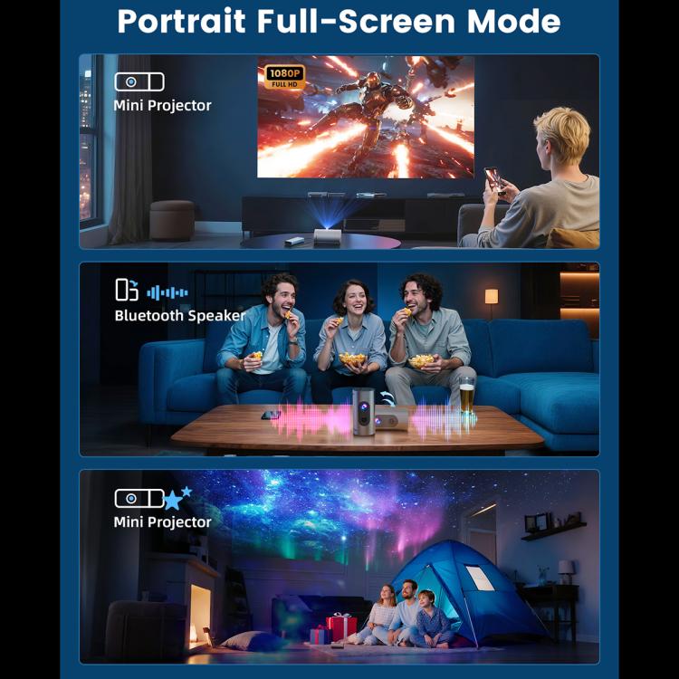 Q8 1080P 180ANSI LCD Display Smart Projector, 1GB+8GB Electric Focus, 1GB+8GB Auto Focus
