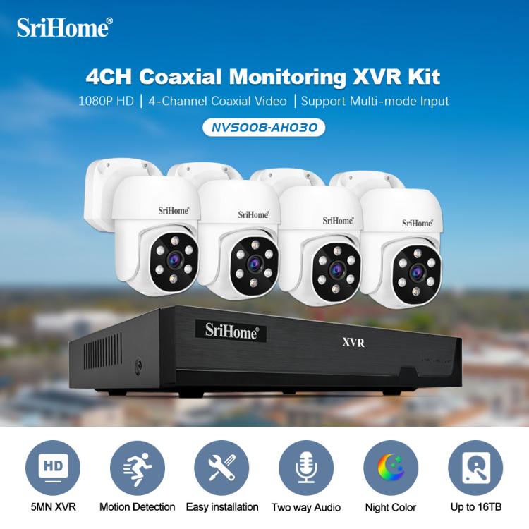 SriHome NVS008-AHD030 2MP HD 4-CH XVR NVR Camera Network Video Recorder Kit, NVS008-AHD030 2MP