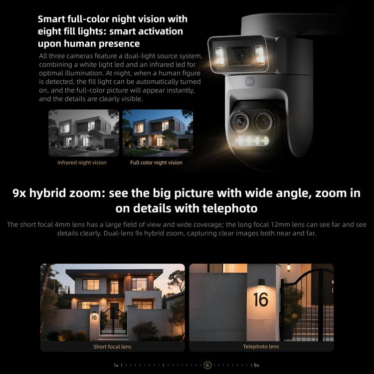Original Xiaomi Outdoor Camera 4 Pro 3 Lens 9X Zoom 5MP Full Color Night Vision Sound Light Warning Security Camera, Original Xiaomi Outdoor Camera 4 Pro