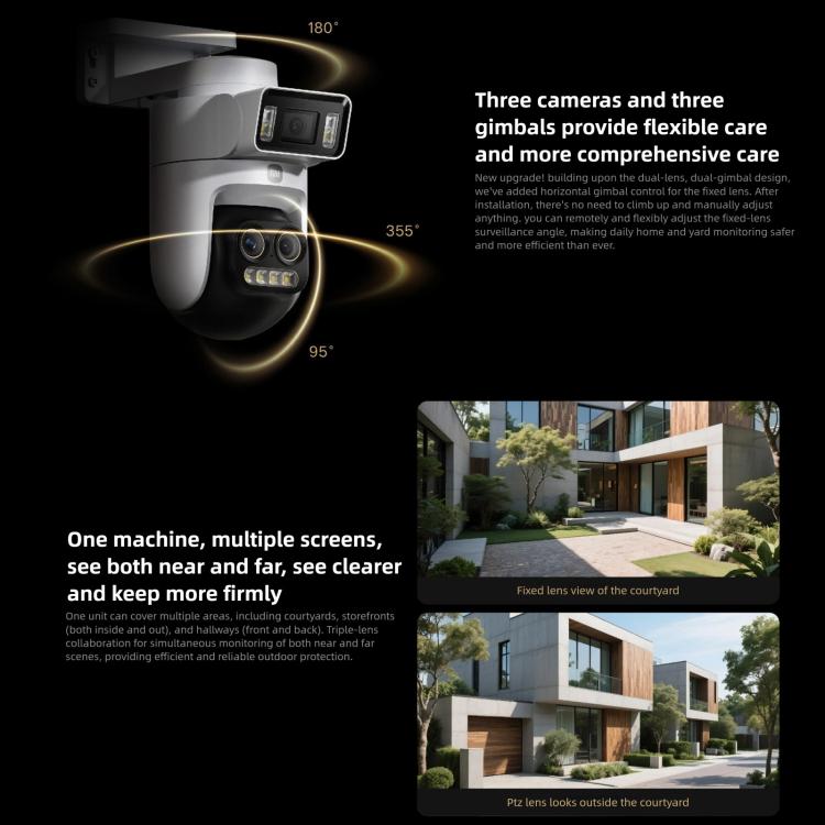 Original Xiaomi Outdoor Camera 4 Pro 3 Lens 9X Zoom 5MP Full Color Night Vision Sound Light Warning Security Camera, Original Xiaomi Outdoor Camera 4 Pro