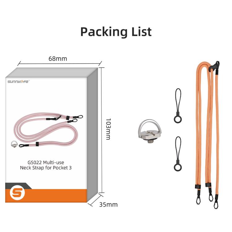 Sunnylife Neck Crossbody Strap Hanging Sling Hands-free Anti-fall Rope 1/4 Screw Neck Lanyard Shoulder Strap, For DJI OSMO Pocket 3