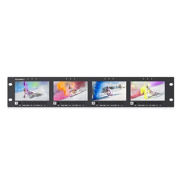 FEELWORLD Q41 Quad 4.5 inch 2RU Rackmount Monitor 3G-SDI 4K HDMI-compatible AV Input and Output, US Plug, EU Plug, UK Plug, AU Plug