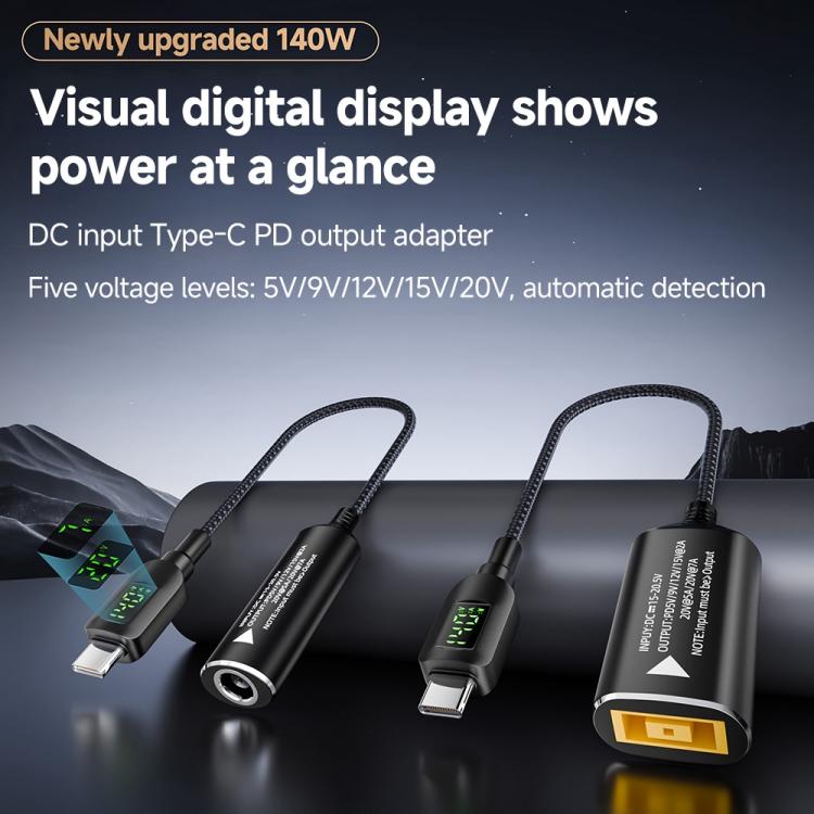 140W Digital Display Laptop Charging Adapter Connector, DC 4.5 x 0.6mm to Type-C Male, DC 5.5 x 2.1mm to Type-C Male, DC 5.5 x 2.5mm to Type-C Male, DC 6.0 x 0.6mm to Type-C Male, DC 7.4 x 0.6mm to Type-C Male, DC 7.9 x 0.9mm to Type-C Male            ...