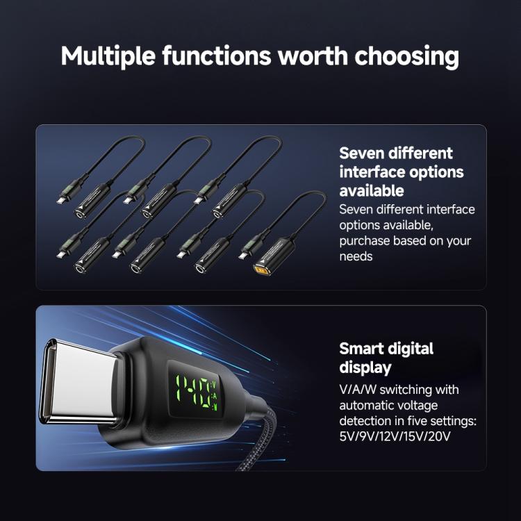 140W Digital Display Laptop Charging Adapter Connector, DC 4.5 x 0.6mm to Type-C Male, DC 5.5 x 2.1mm to Type-C Male, DC 5.5 x 2.5mm to Type-C Male, DC 6.0 x 0.6mm to Type-C Male, DC 7.4 x 0.6mm to Type-C Male, DC 7.9 x 0.9mm to Type-C Male            ...